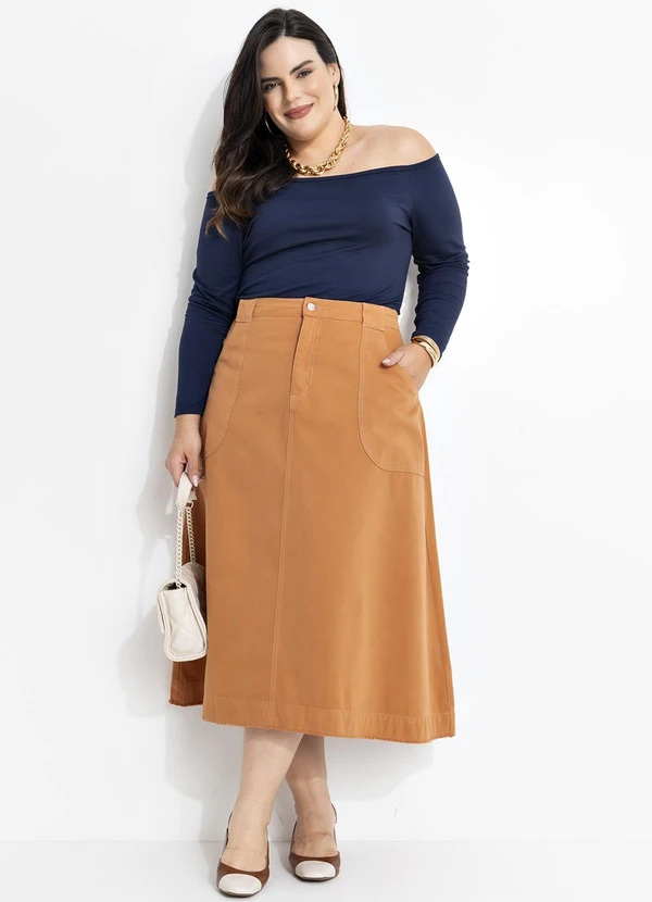 Marguerite - Saia Marrom Amendoado em Sarja 3