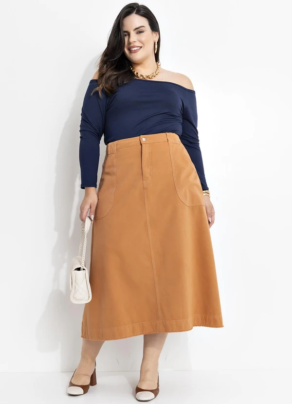 Marguerite - Saia Marrom Amendoado em Sarja 4