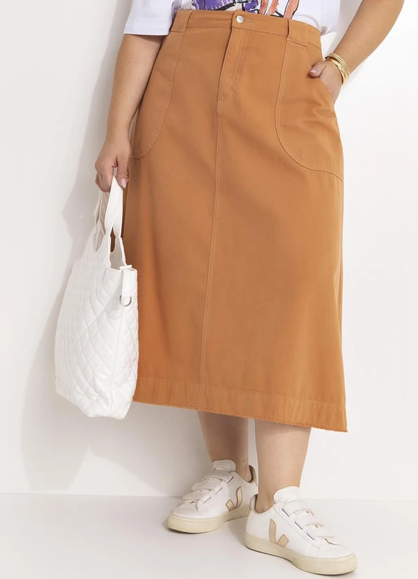 Marguerite - Saia Marrom Amendoado em Sarja 5