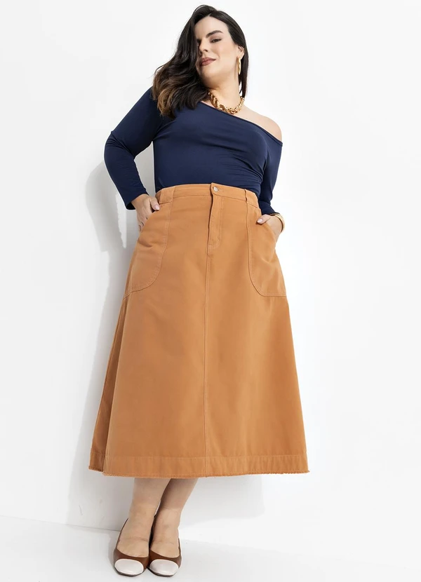 Marguerite - Saia Marrom Amendoado em Sarja 6