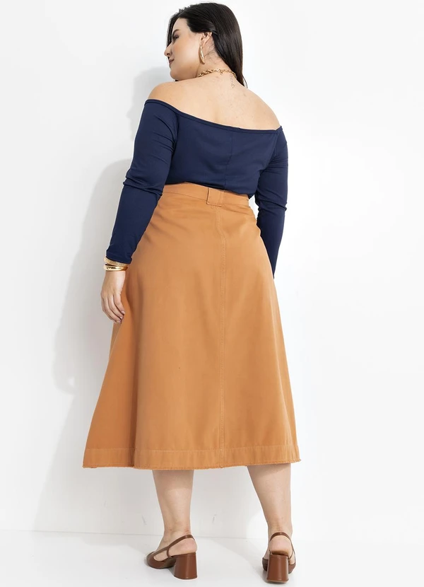 Marguerite - Saia Marrom Amendoado em Sarja 7