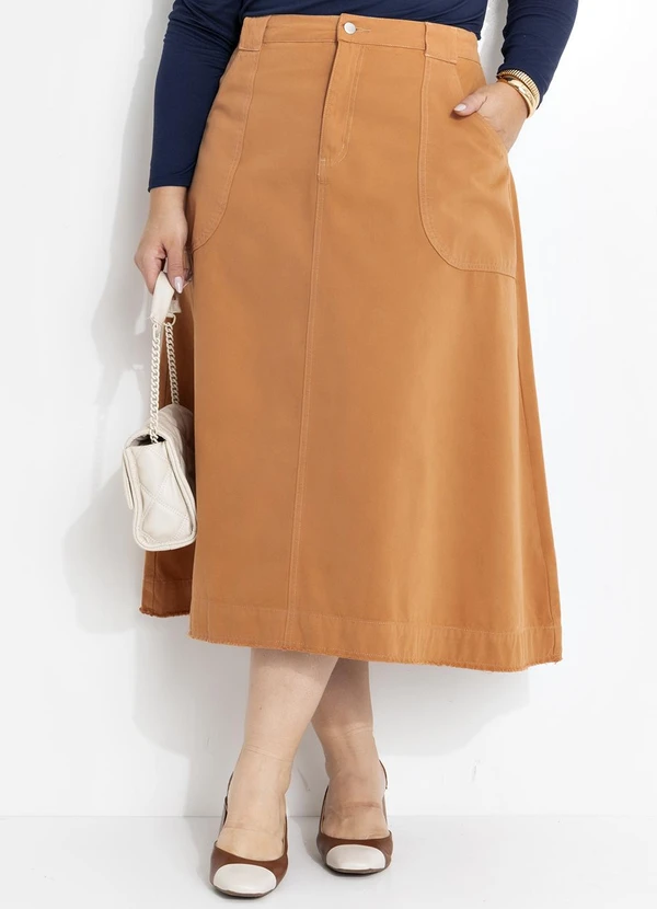 Marguerite - Saia Marrom Amendoado em Sarja 8