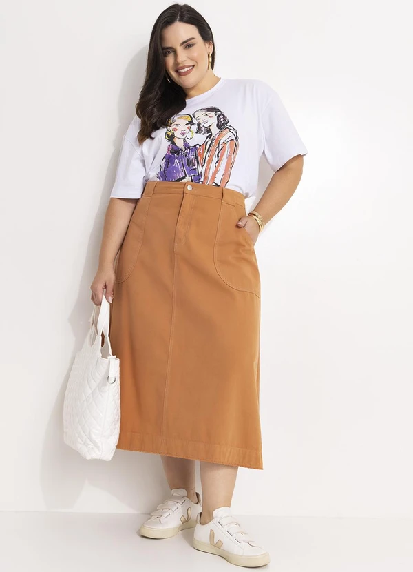 Marguerite - Saia Marrom Amendoado em Sarja 9