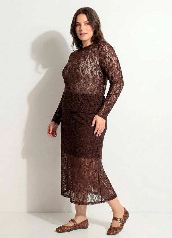 Marguerite - Saia Marrom em Renda 5