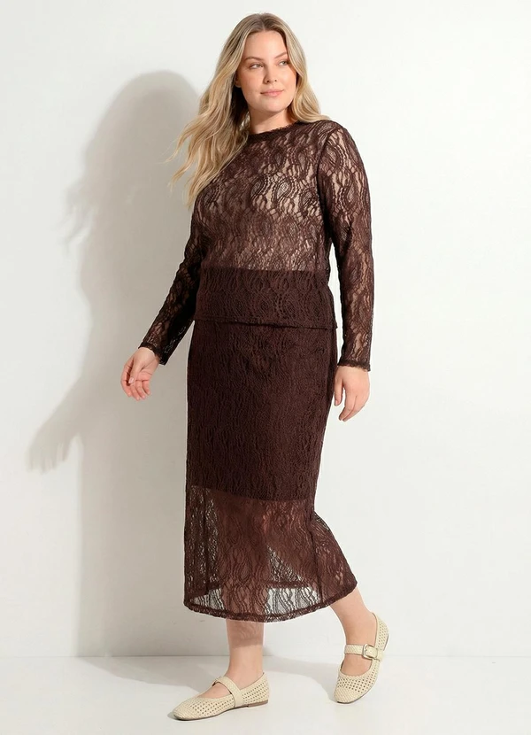 Marguerite - Saia Marrom em Renda 6