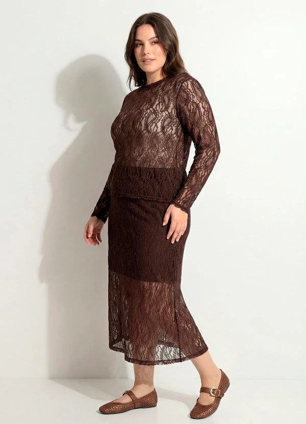 Marguerite - Saia Marrom em Renda 8
