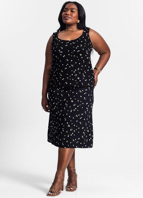 Secret Glam - Saia Mdi Estampada Feminina Preto 2