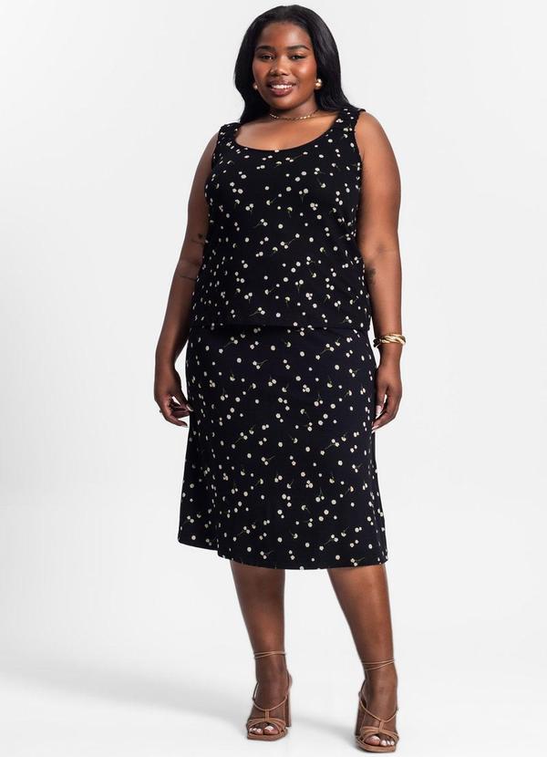 Secret Glam - Saia Mdi Estampada Feminina Preto 1