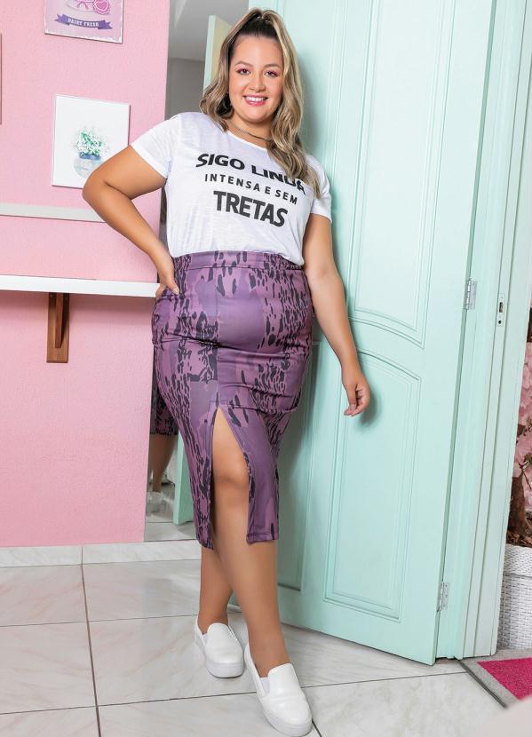 Outlet - Saia Midi Animal Print com Fenda Plus Size 4