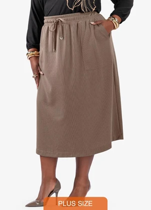 Secret Glam - Saia Midi com Bolso Plus Size Marrom - SECRET GLAM