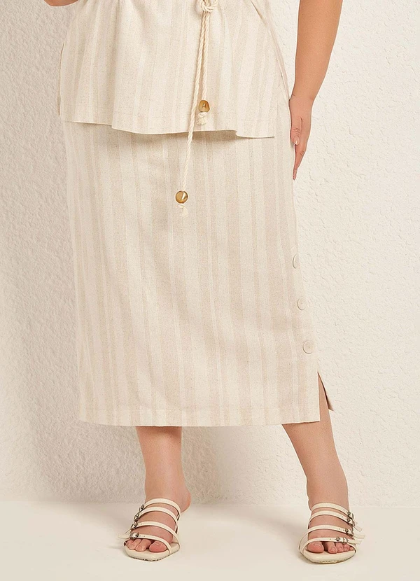 Lisamour - Saia Midi com Botões Laterais e Fenda Branco