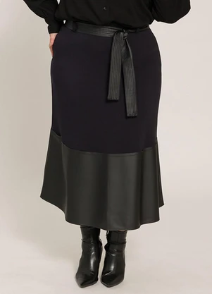 Lisamour - Saia Midi com Faixa para Amarração Preta - LISAMOUR
