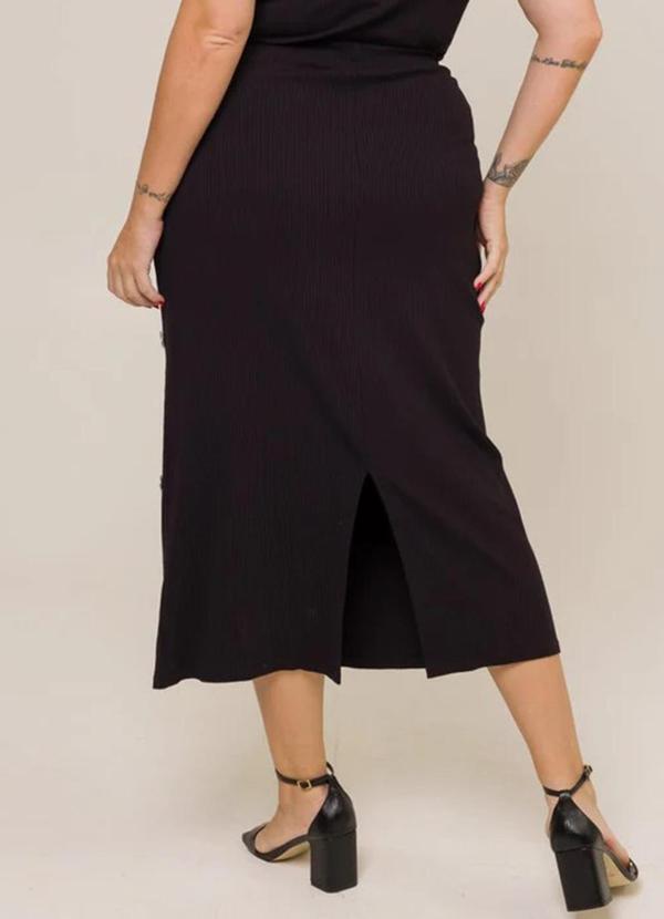 Cess - Saia Midi com Fenda e Bordado Flores Preto 3