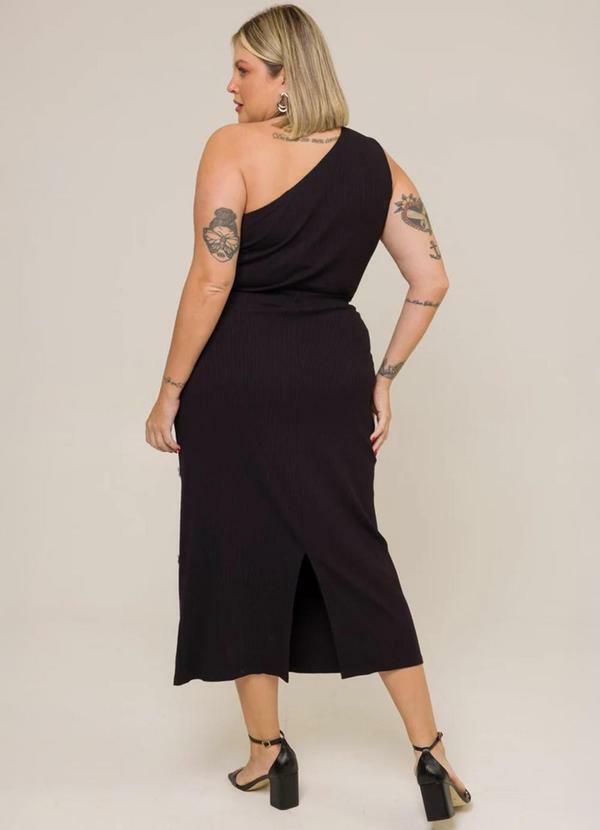 Cess - Saia Midi com Fenda e Bordado Flores Preto 1