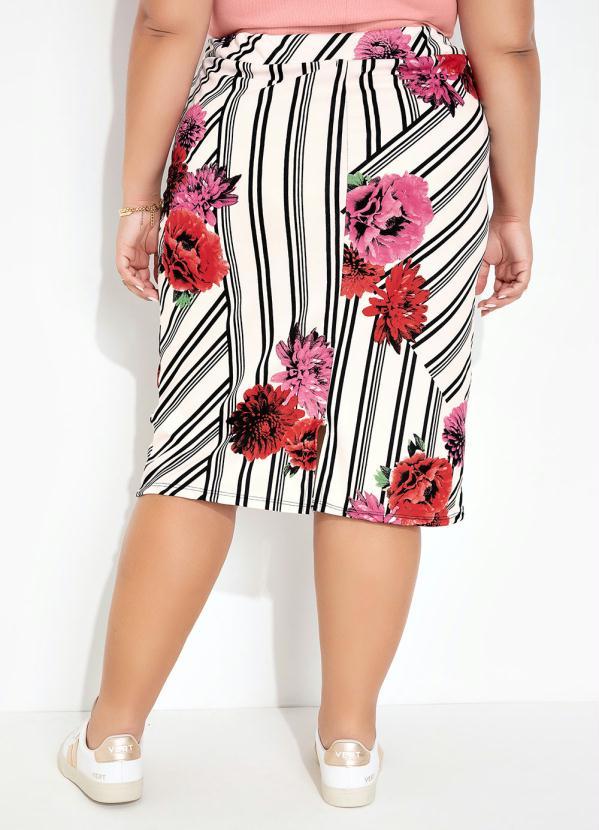 Outlet - Saia Midi com Fenda Floral Branca Plus Size 2