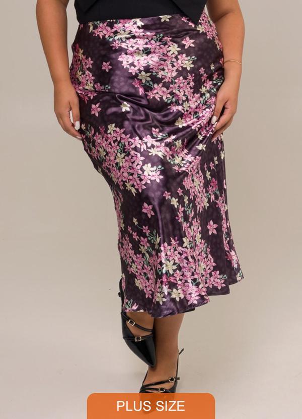 Cess - Saia Midi em Cetim Estampado Anssellia Preto