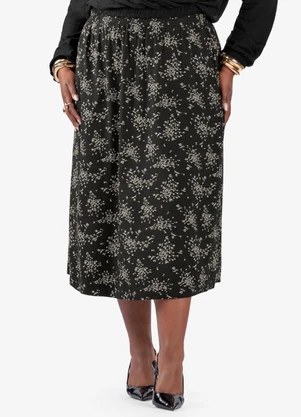 Secret Glam - Saia Midi Estampada Plus Size Preto - SECRET GLAM