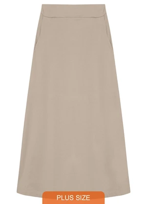 Malwee - Saia Mídi Evasê em Moletom Plus Bege - MALWEE