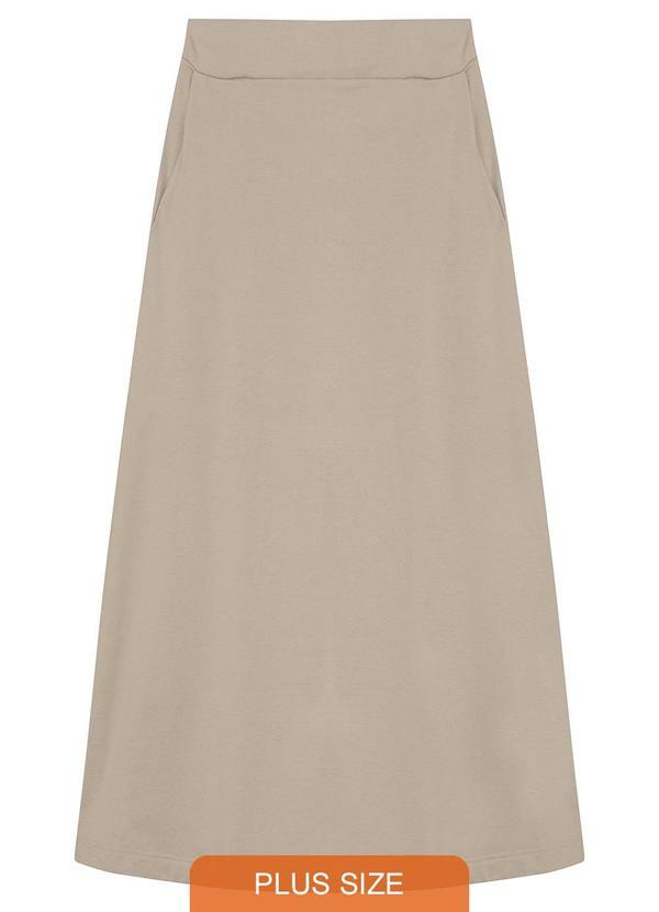 Malwee - Saia Mídi Evasê em Moletom Plus Bege