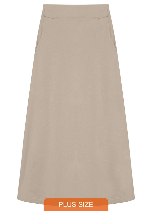 Malwee - Saia Mídi Evasê em Moletom Plus Bege