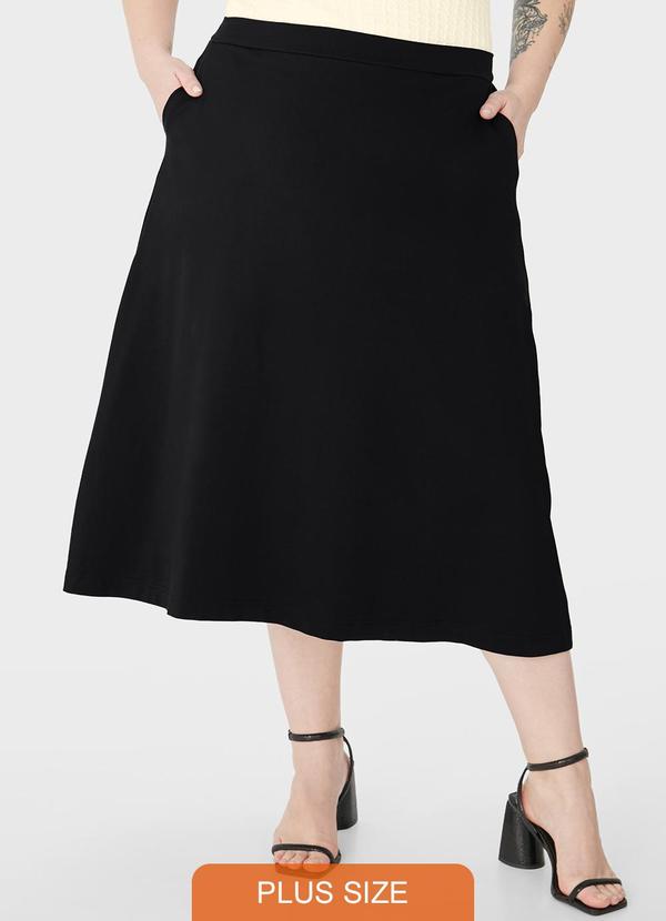 Malwee - Saia Mídi Evasê em Moletom Plus Preto