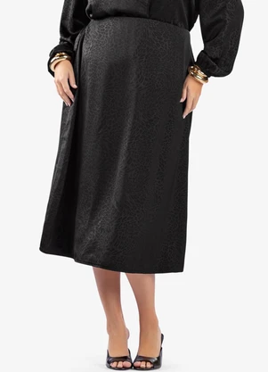 Secret Glam - Saia Midi Evasê Plus Size Preto - SECRET GLAM