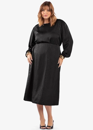 Secret Glam - Saia Midi Evasê Plus Size Preto - SECRET GLAM
