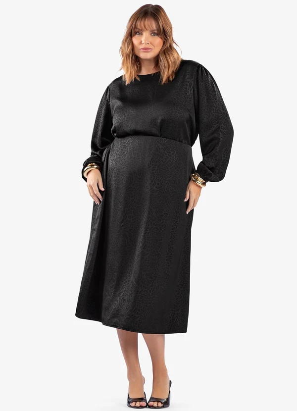 Secret Glam - Saia Midi Evasê Plus Size Preto 1
