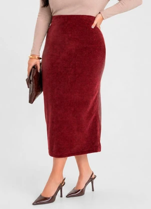 Dianna - Saia Midi Feminina em Tricot Glow Shine Vermelho - DIANNA
