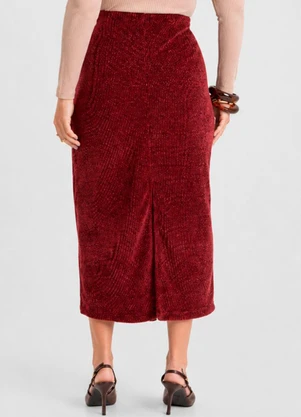 Dianna - Saia Midi Feminina em Tricot Glow Shine Vermelho - DIANNA