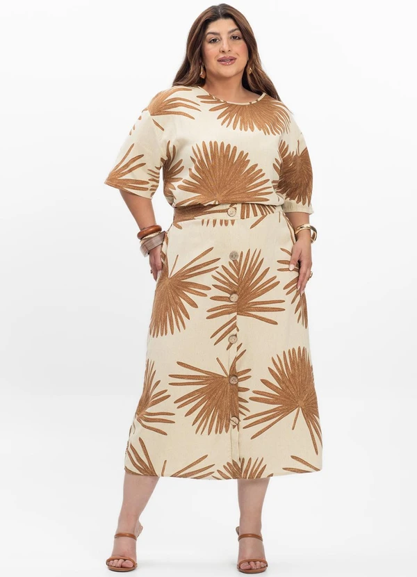 Secret Glam - Saia Midi Feminina Plus Size Bege 3