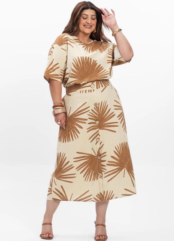 Secret Glam - Saia Midi Feminina Plus Size Bege 5