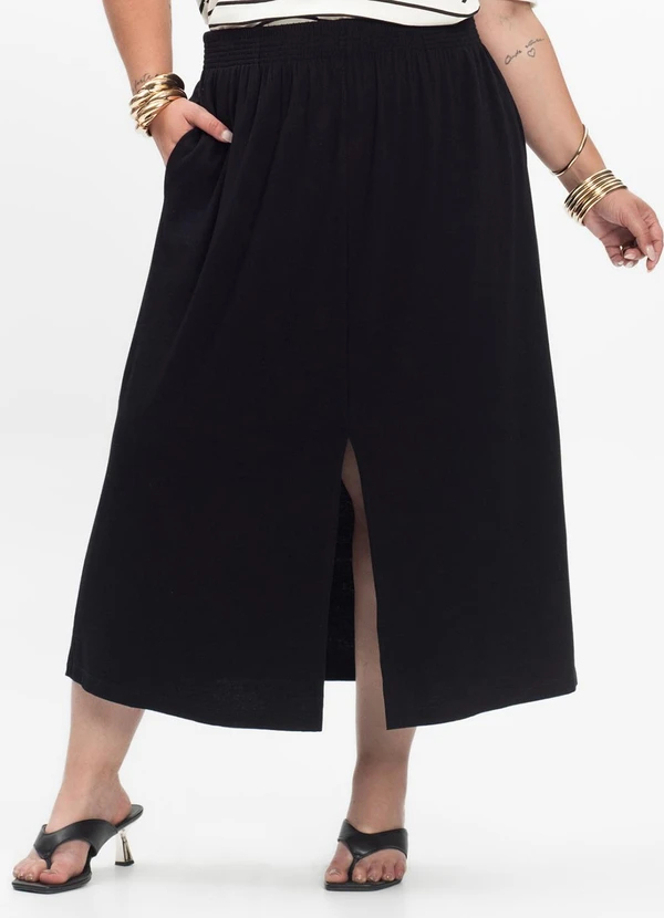 Secret Glam - Saia Midi Feminina Plus Size Preto