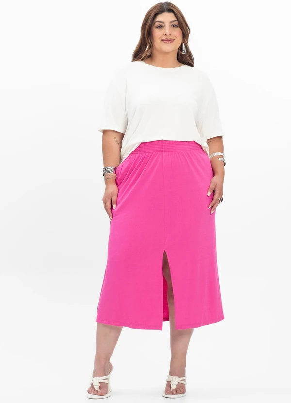 Secret Glam - Saia Midi Feminina Plus Size Rosa 2