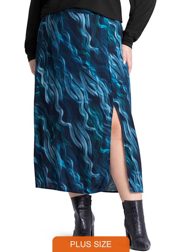 Rezzato - Saia Midi Fenda Plus Size Feminino Azul