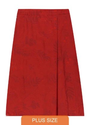 Outlet - Saia Midi Fenda Plus Size Feminino Vermelho - OUTLET
