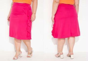 Saia Midi Pink Plus Size com Babado