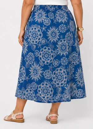 Infinita Cor - Saia Midi Plus em Malha Visco PremiereAzul - INFINITA COR