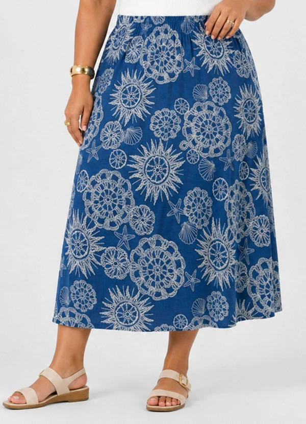 Infinita Cor - Saia Midi Plus em Malha Visco PremiereAzul
