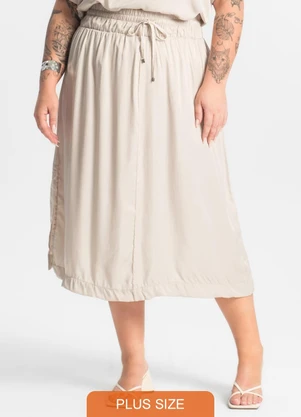 Secret Glam - Saia Midi Plus Size Bege - SECRET GLAM