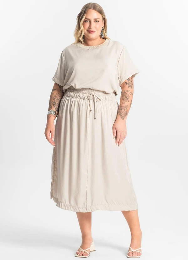 Secret Glam - Saia Midi Plus Size Bege 2