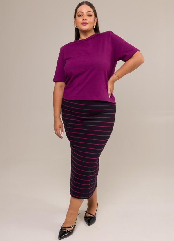Cess - Saia Midi Plus Size Canelada Diana Listras Roxo 3