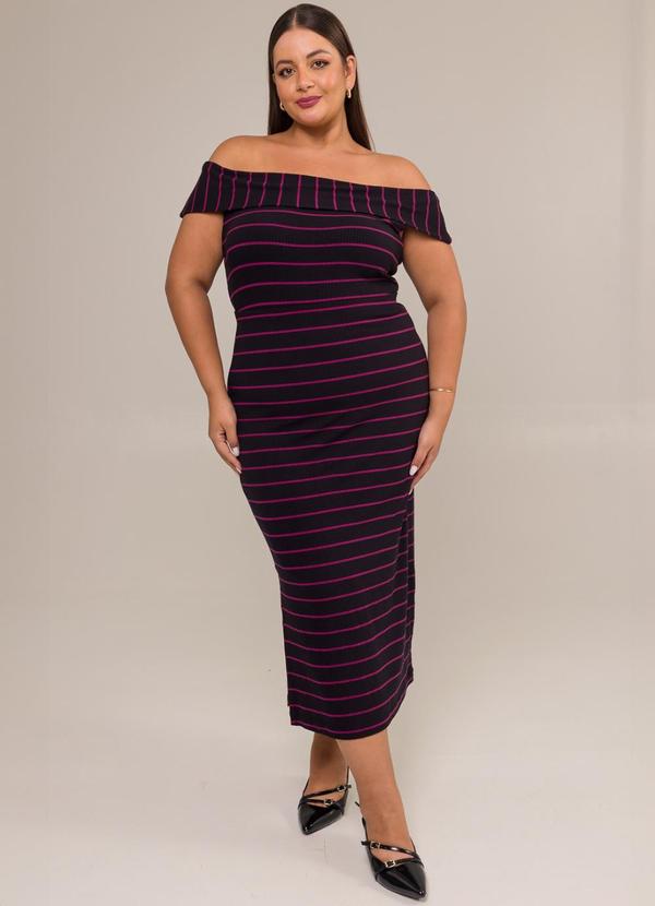 Cess - Saia Midi Plus Size Canelada Diana Listras Roxo 1
