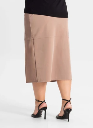 Secret Glam - Saia Midi Plus Size com Fenda Marrom - SECRET GLAM