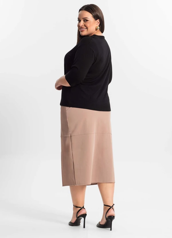 Secret Glam - Saia Midi Plus Size com Fenda Marrom