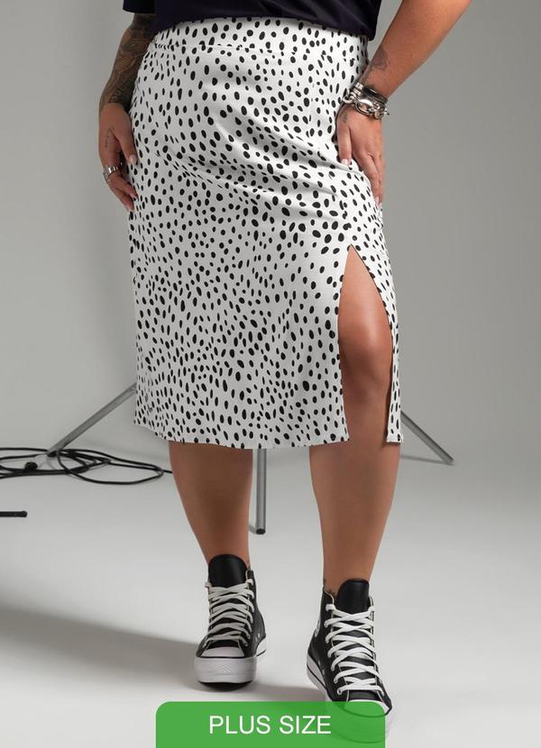 Cativa - Saia Midi Plus Size Estampada Branco