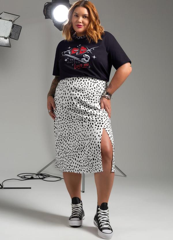 Cativa - Saia Midi Plus Size Estampada Branco 2