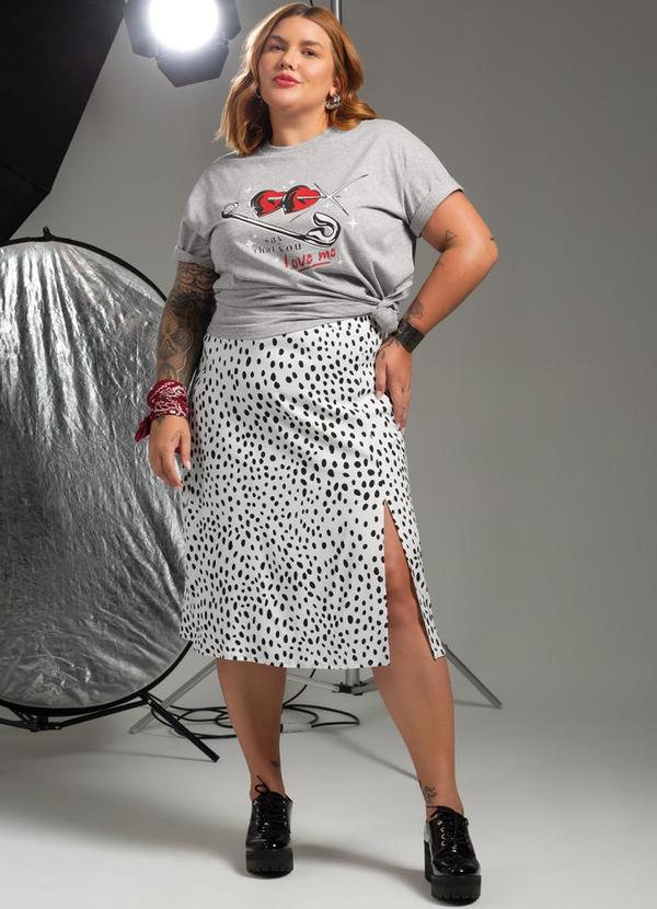 Cativa - Saia Midi Plus Size Estampada Branco 3