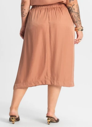Secret Glam - Saia Midi Plus Size Marrom - SECRET GLAM