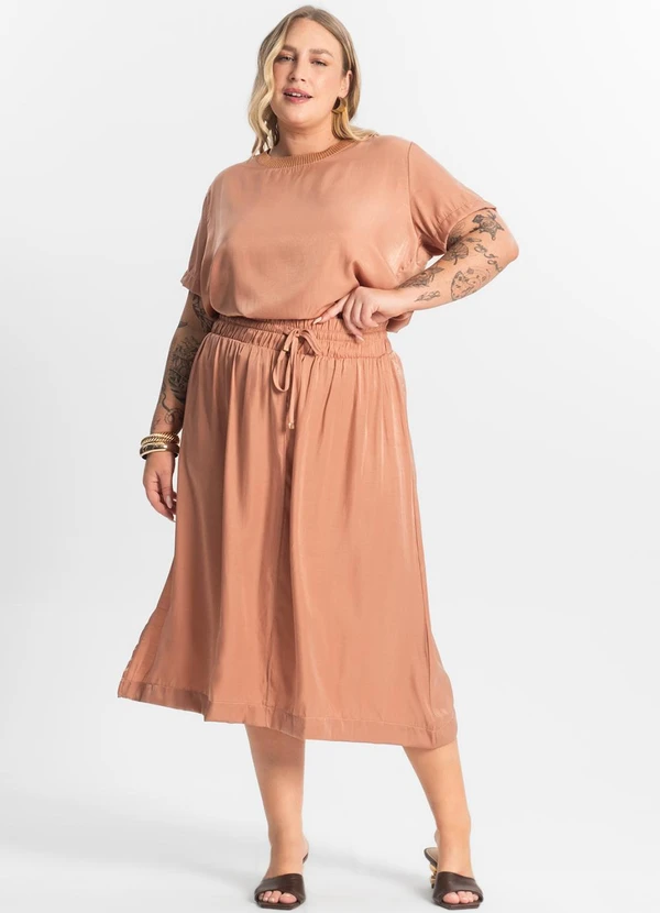 Secret Glam - Saia Midi Plus Size Marrom 2